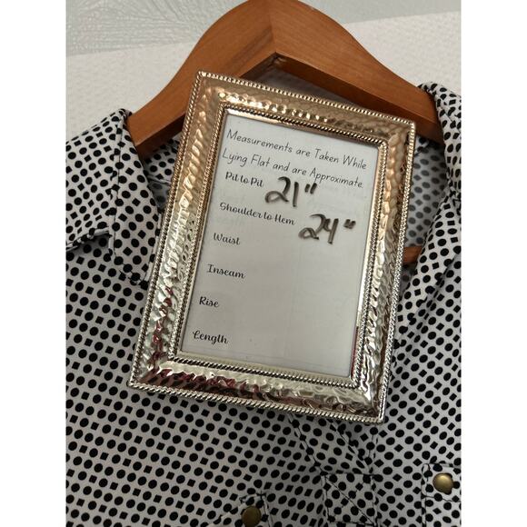 Notations Blouse Black White Geometric Print Button Front Roll Tab Sleeve Medium - Picture 9 of 10